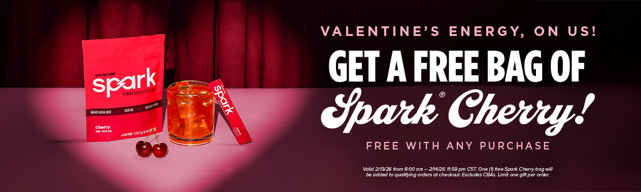 Valentine's Energy, on us! Get a FREE bag of Spark Cherry! Free with any purchase.