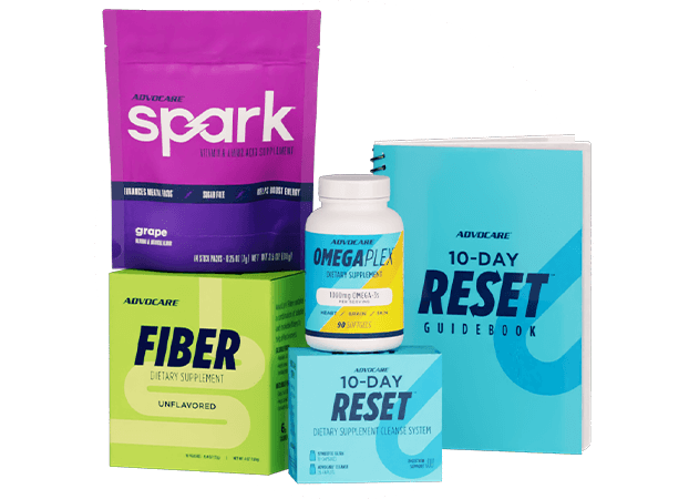 Cleanse phase products: Spark, Fiber, OmegaPlex, 10-Day Reset, and 10-Day Reset guidebook