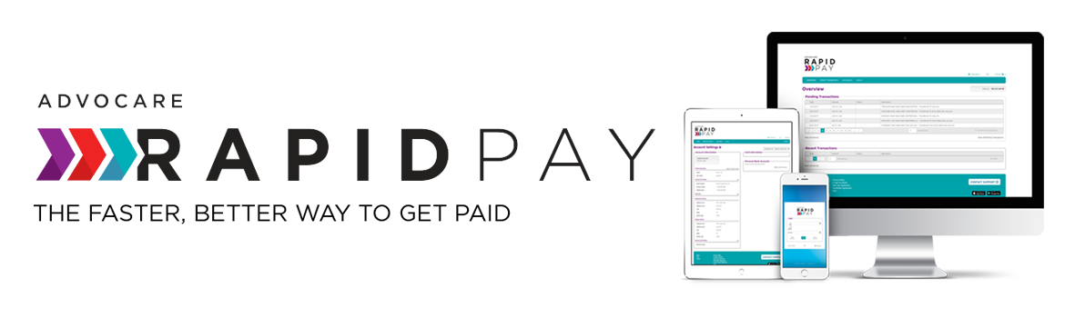 RapidPay - The Faster, Better Way to Get Paid - logo and computers showing user interface